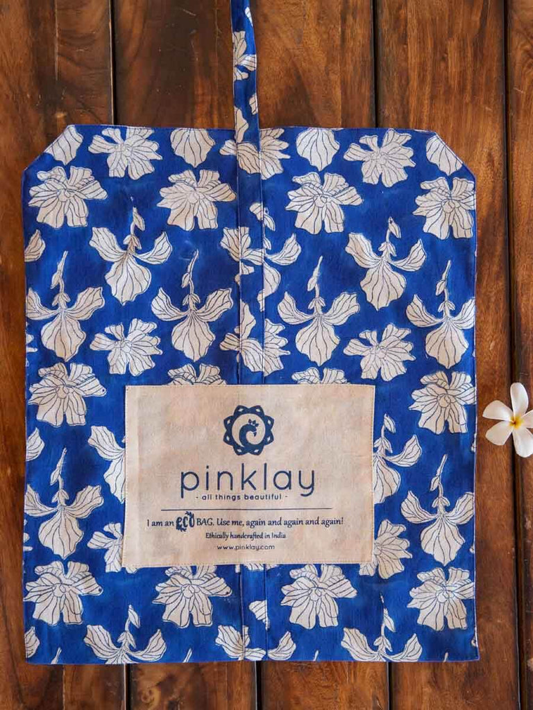 Blue Peony Cotton Bag - Pinklay