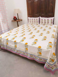 Champa Block Printed Cotton Bedsheet - Pinklay
