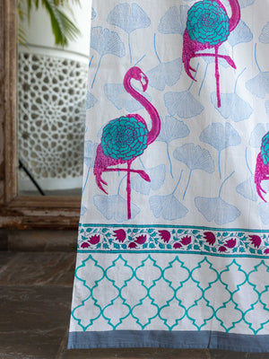 Flamingo Block Printed Cotton Curtain