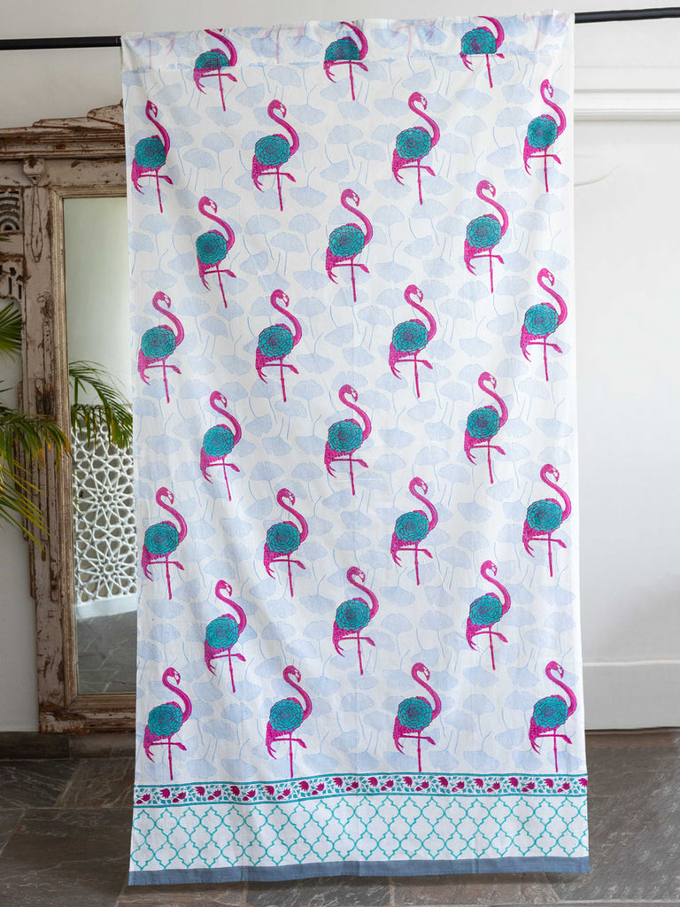 Flamingo Block Printed Cotton Curtain