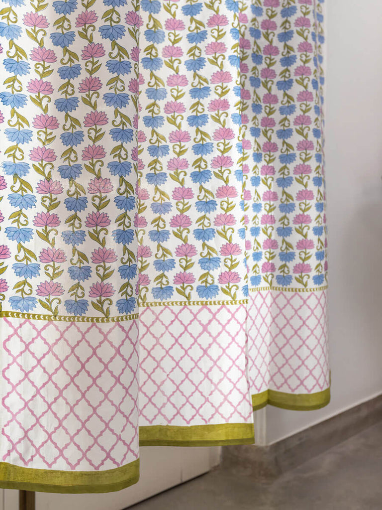 Kusum Hand Block Printed Cotton Curtain - Pinklay