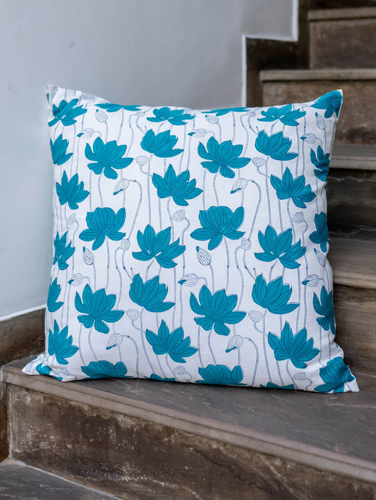 Arvind Block Printed Cotton Cushion Cover - Pinklay