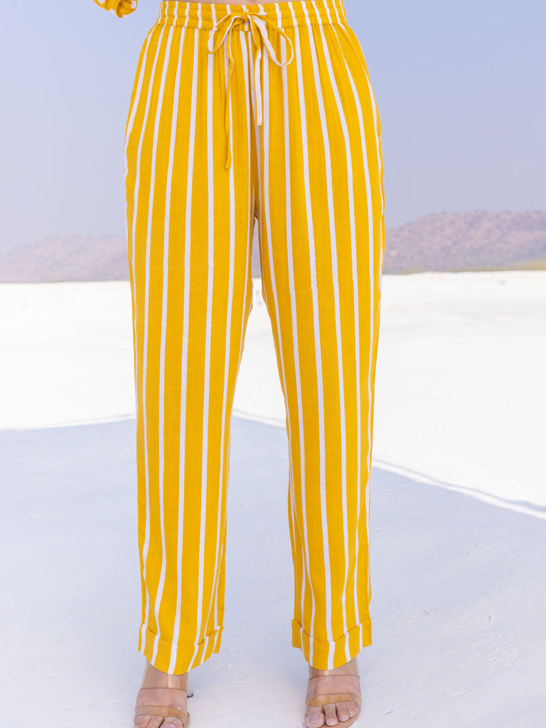 Yellow Stripes Slub Folded Trousers - Pinklay