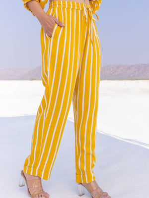 Yellow Stripes Slub Folded Trousers - Pinklay