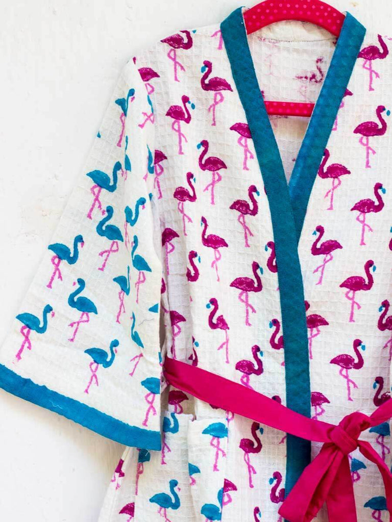 Flamingo Dance Premium Waffle Cotton Bath Robe Kids Clothing