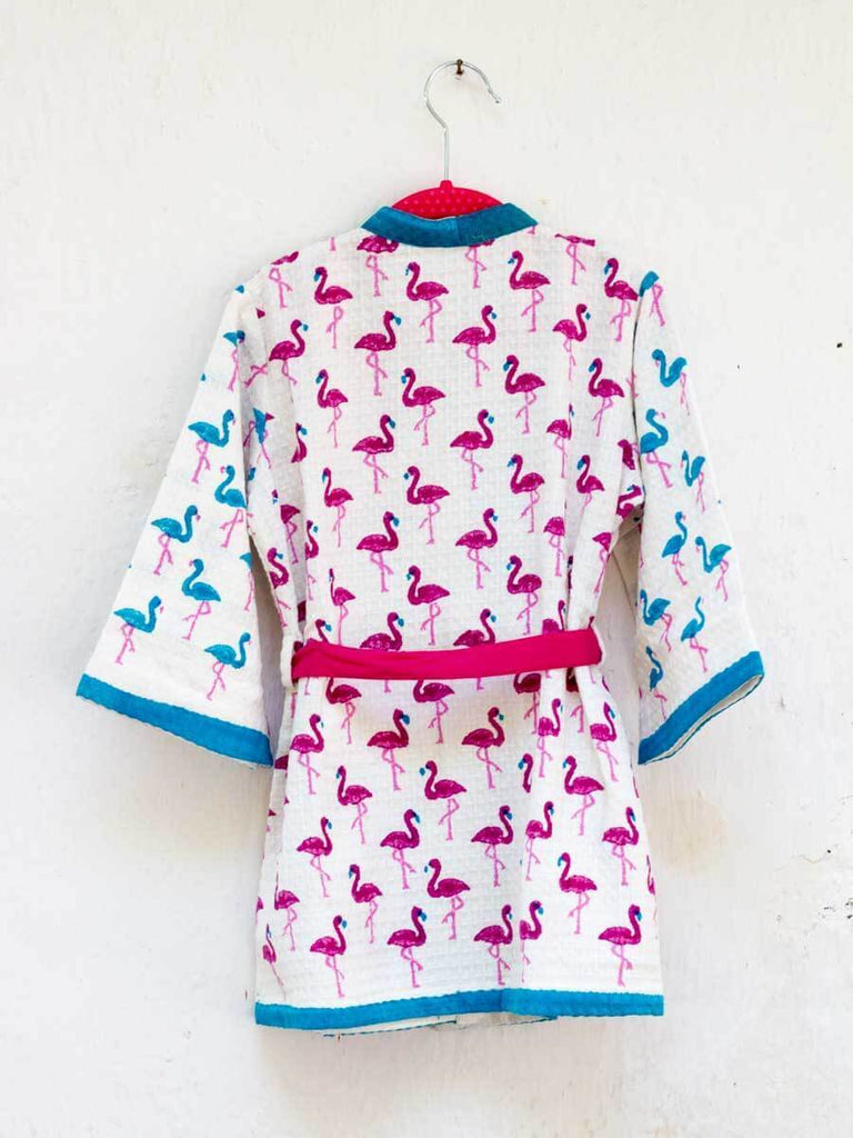 Flamingo Dance Premium Waffle Cotton Bath Robe Kids Clothing