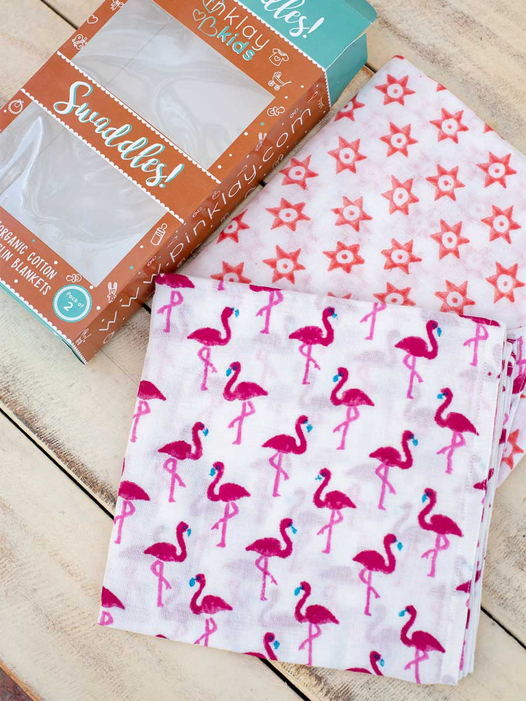 Flamingo Dance Organic Cotton Muslin Swaddles - Pinklay