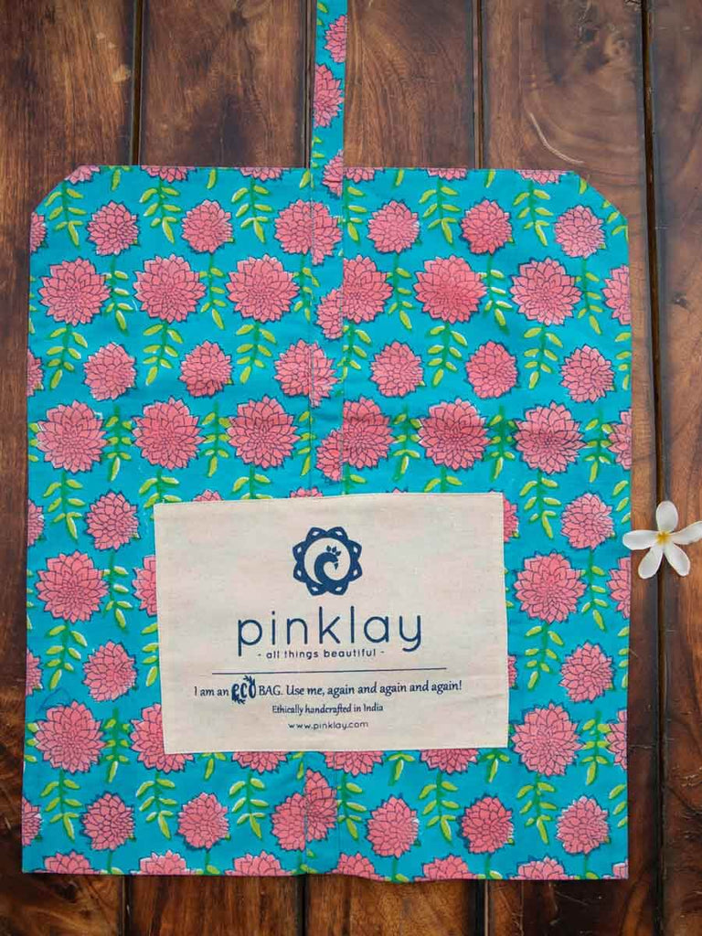 Floral Turquoise Cotton Bag | Pinklay
