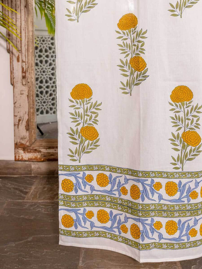 Golden Bloom Hand Block Printed Cotton Curtain - Pinklay