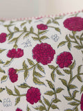 Hibiscus Block Printed Cotton Cushion Cover - Pinklay