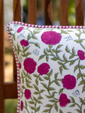Hibiscus Block Printed Cotton Cushion Cover - Pinklay