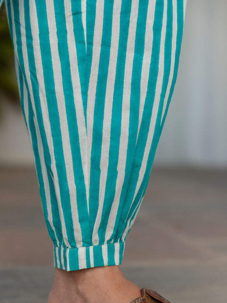 Turquoise Stripes Cotton Lantern Pants