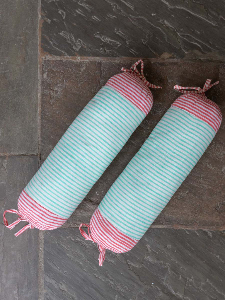Set of 2 - Turquoise Stripes Organic Cotton Infant Bolster Cover
