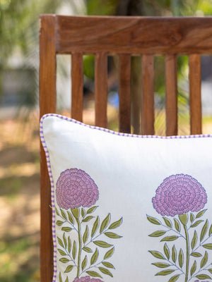 Aster Block Printed Cotton Cushion Cover - Pinklay