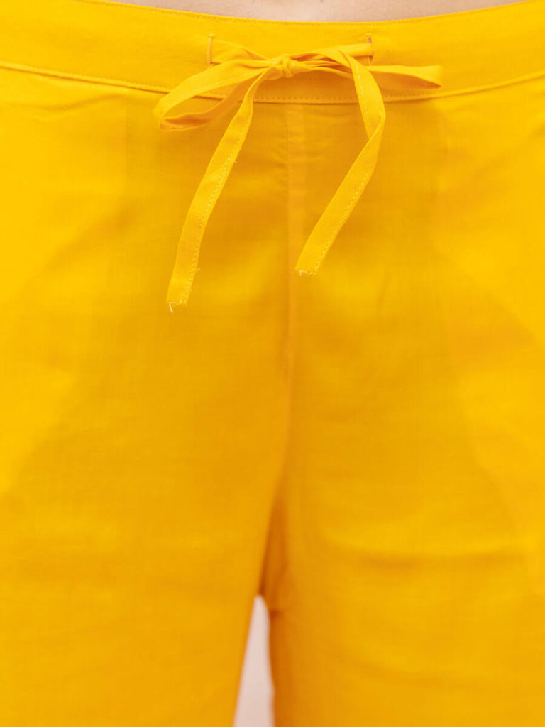 Solid Yellow Modal Straight Pants - Pinklay
