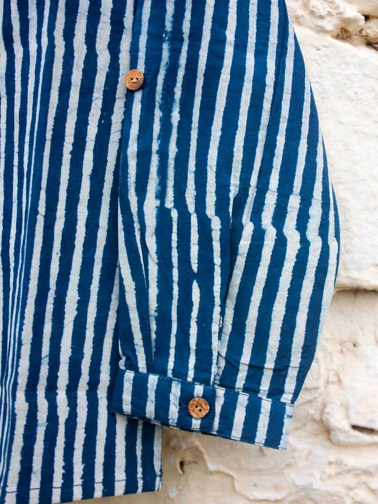 Indigo Stripes Organic Cotton Shirt Kurta with Roll Up Sleeves