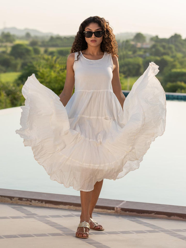 Ivory Love Sleeveless Cotton Dress