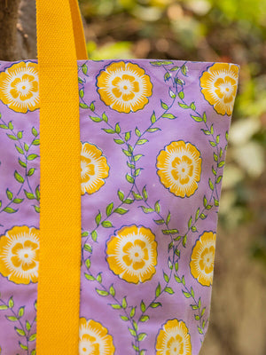 Marigold Field Hand block Printed Tote Bag - Pinklay