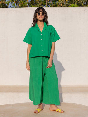 Chelsea Solid Green Cotton Shirt - Pinklay