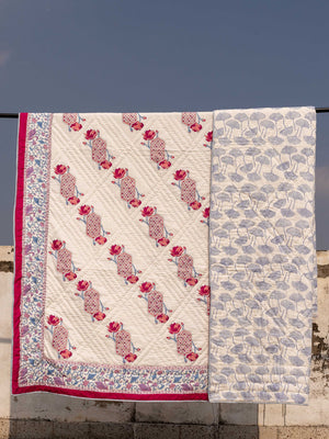 Padmaja Block Printed Cotton Quilt- Pinklay