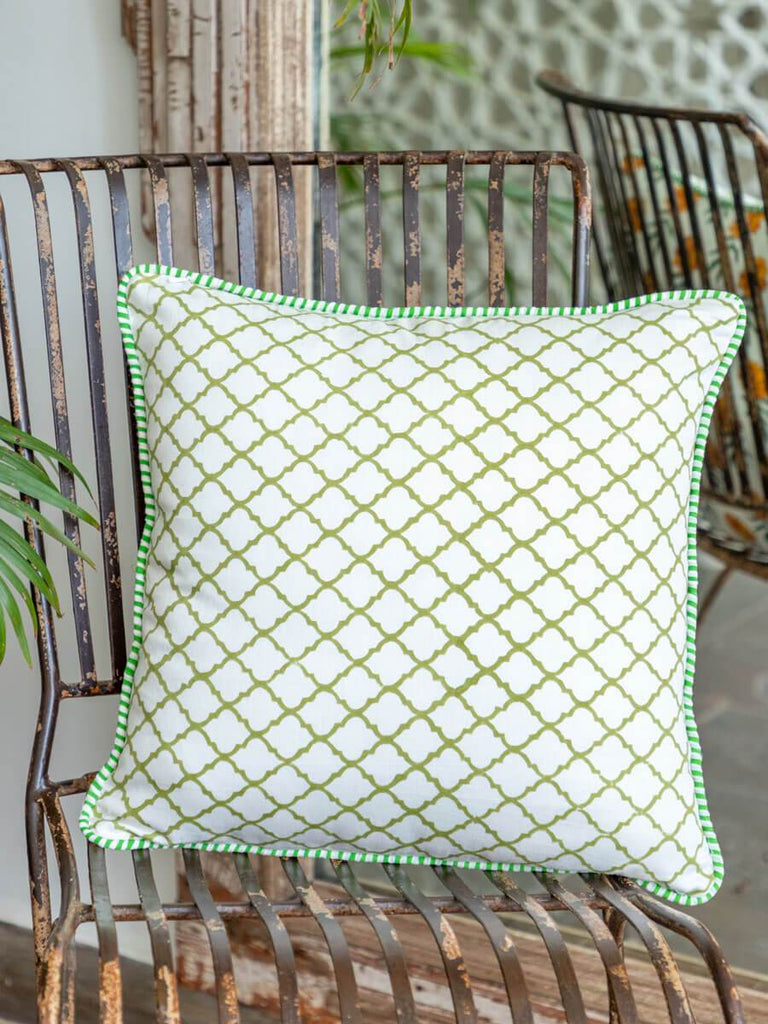 Bahaar Block Printed Cotton Cushion Cover - 16 Inch - Pinklay
