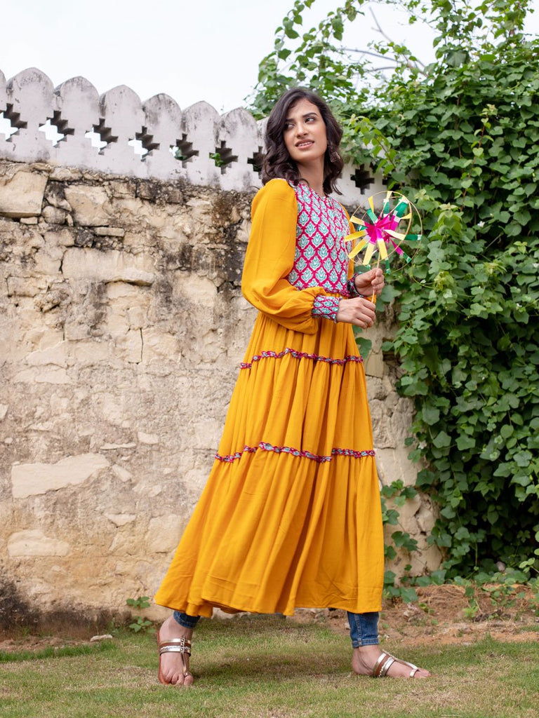 Indian Marigold Quilted Anarkali Jacket Dress