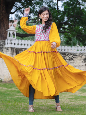 Indian Marigold Quilted Anarkali Jacket Dress