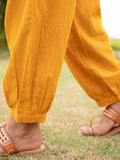 Solid Yellow Cotton Slub Lantern Pants - Pinklay