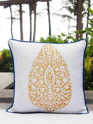 Indigo Block Printed Cotton Cushion Cover - 12 Inch - Pinklay