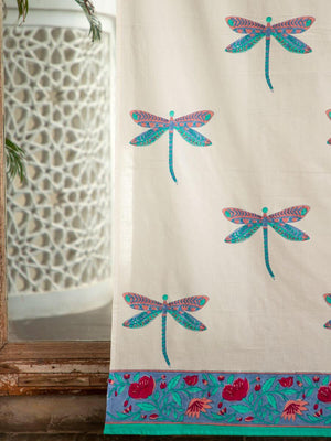 Dragonfly Hand Block Print Cotton Curtain - Pinklay