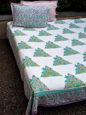 Fields of Lavender Block Printed Cotton Bedsheet - Pinklay