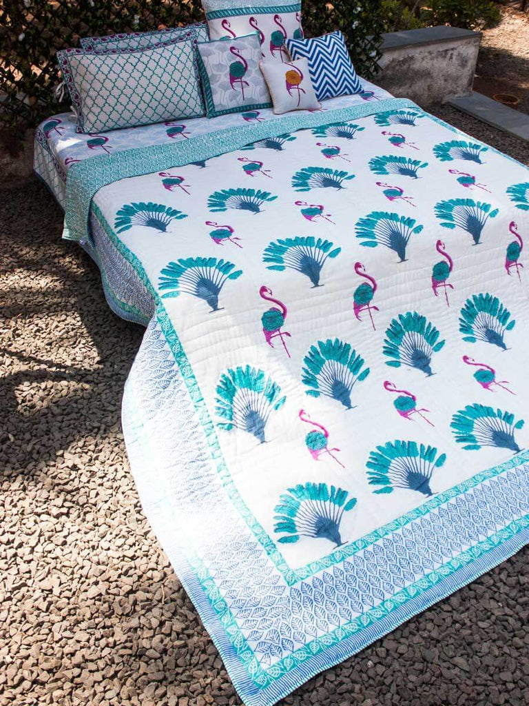 Tropical Paradise Block Printed Cotton Quilt - Pinklay