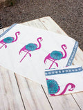 Set of 2 - Flamingo Block Printed Waffle Hand Towels - Pinklay