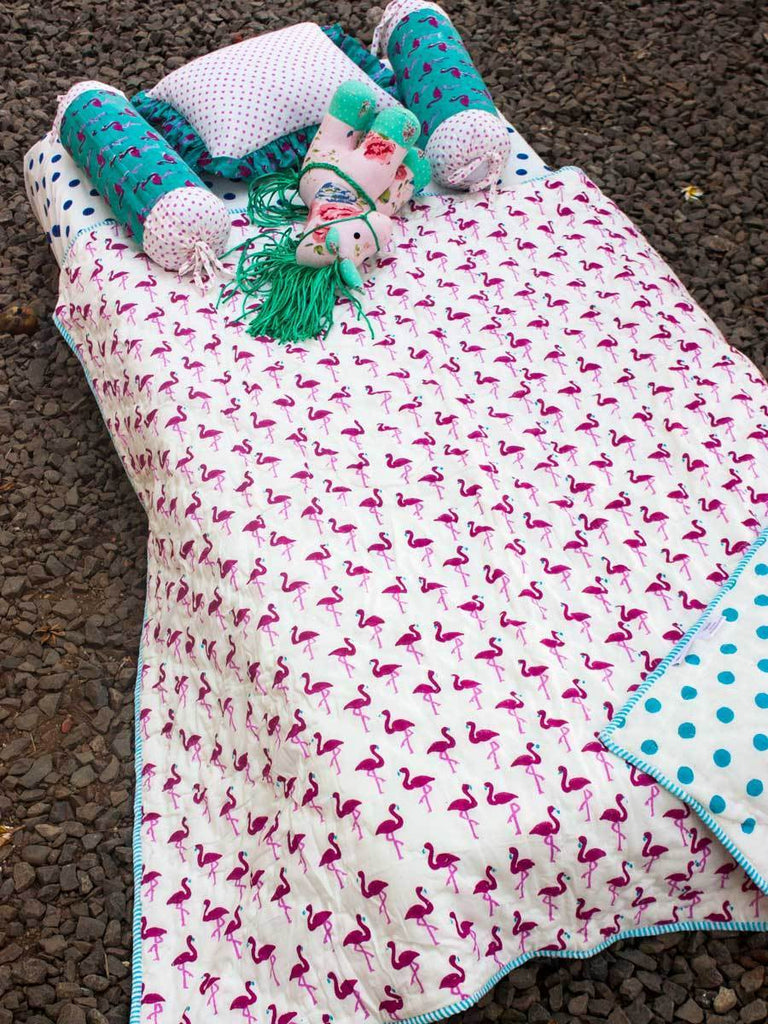 Flamingo GOTS Certified Organic Cotton Reversible Quilt for Infants New Kids Collection