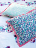 Floral Ride Block Printed Cotton Bedsheet - Pinklay