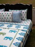 Haathi Kantha Cotton Bed Cover - Pinklay