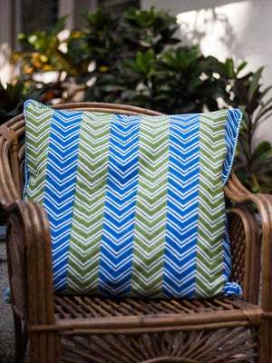 Chevron Block Printed Cotton Cushion Cover - 24 Inch - Pinklay