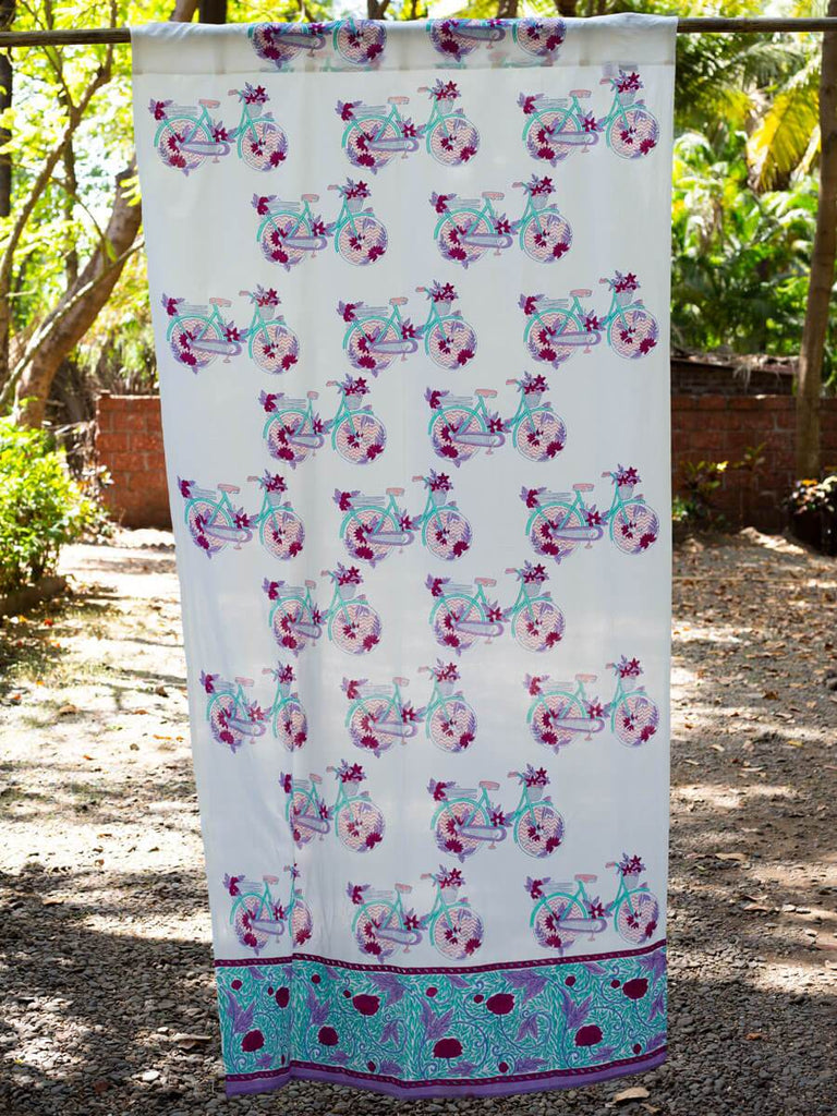 Heavenly Ride Block Printed Cotton Curtain - Pinklay