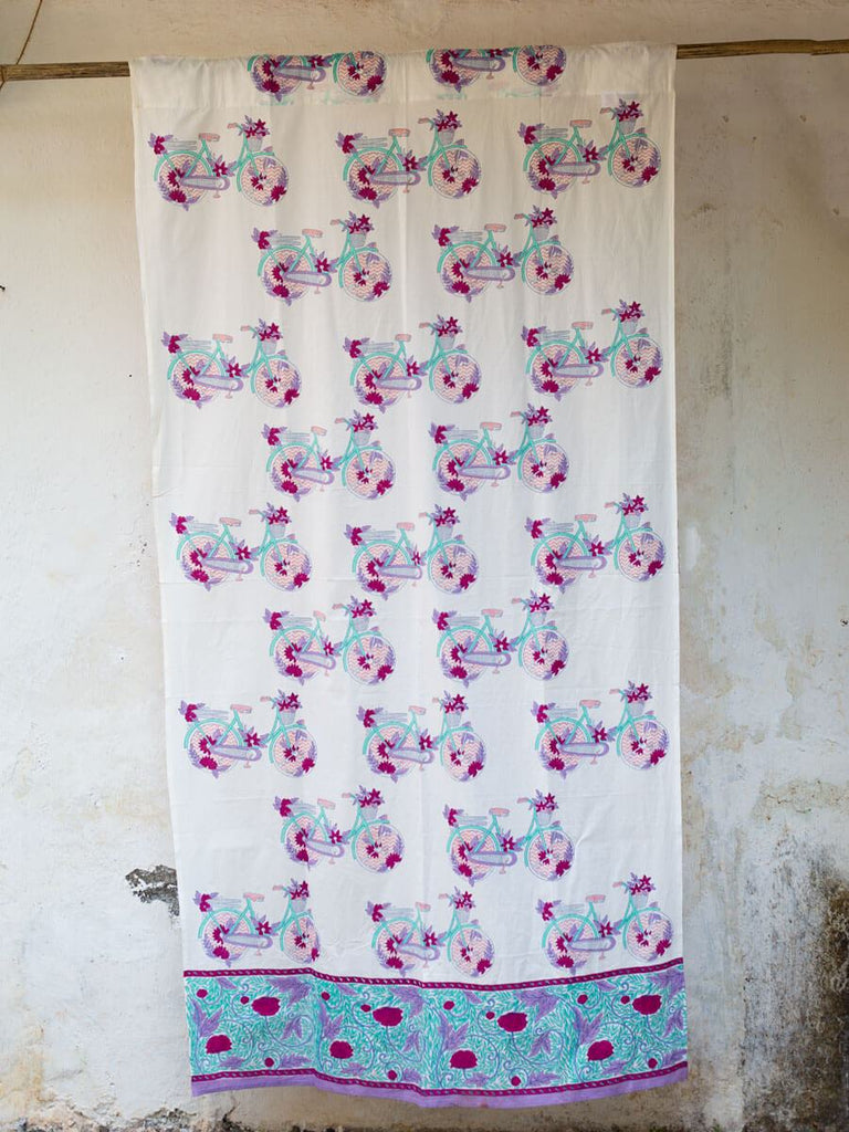 Heavenly Ride Block Printed Cotton Curtain - Pinklay