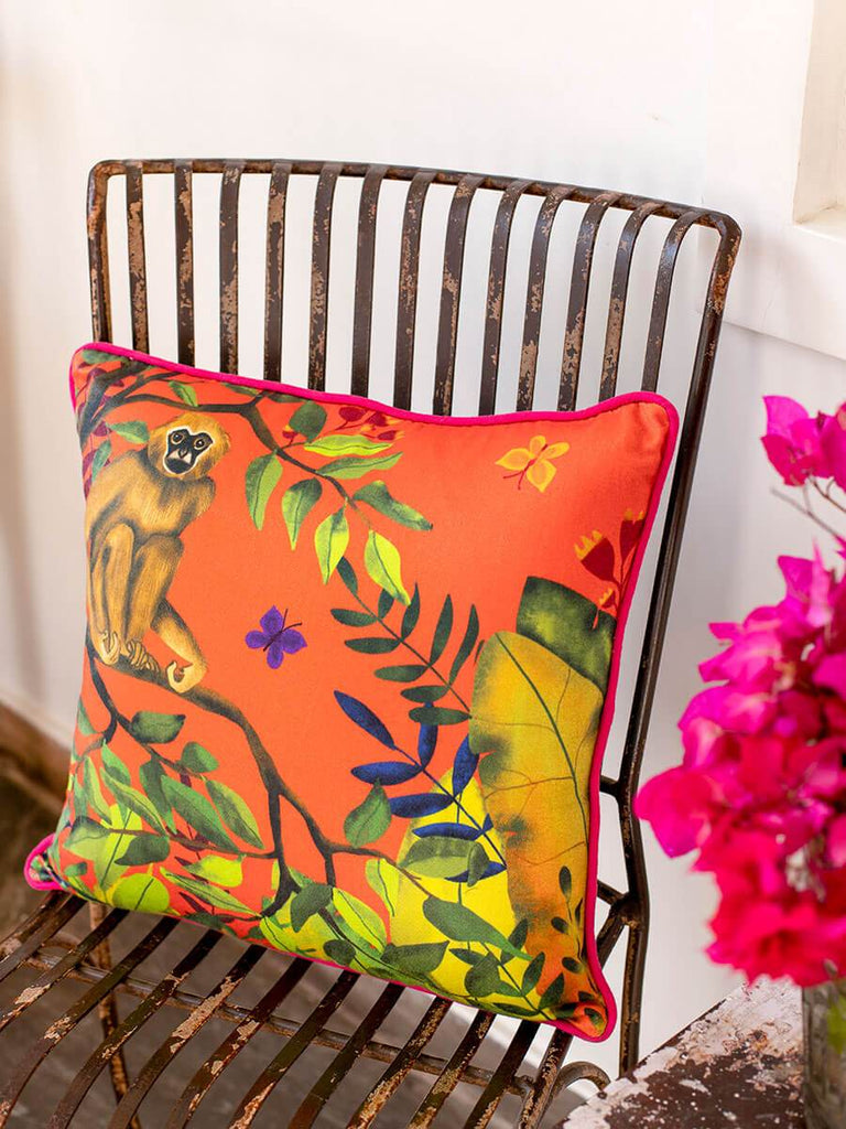 Jungle of Happiness Cotton Cushion Cover - 16 Inch - Pinklay