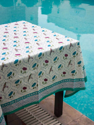 Lotus Jaal Block Printed Cotton Table Cover