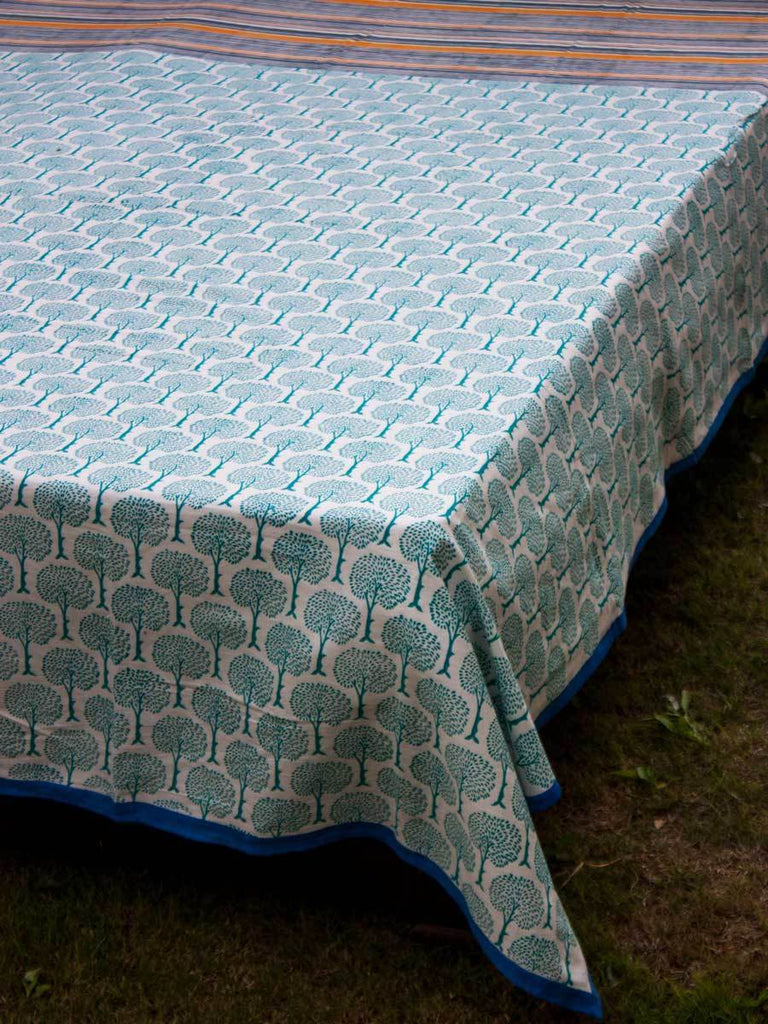 Mahtab Garden Block Printed Cotton Bedsheet - Pinklay