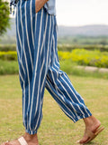 Midnight Stripes Cotton Slub Lantern Pants - Pinklay