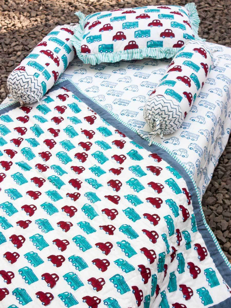 My Red Car GOTS Certified Organic Cotton Reversible Quilt for Infants New Kids Collection