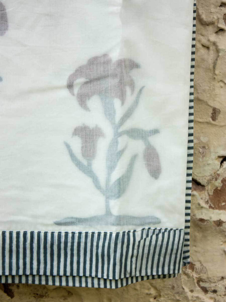 Water Lily Block Printed Muslin Dohar - Pinklay