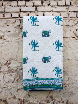 Onam Carnival Block Printed Cotton Quilt - Pinklay