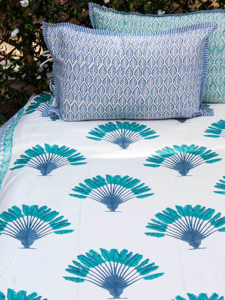 Palm Block Printed Cotton Bedsheet - Pinklay