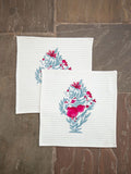 Set of 2 - Pinar Block Printed Waffle Face Towels - Pinklay