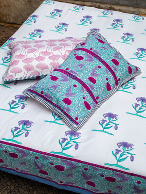 Song of Lilies Block Printed Cotton Bedsheet - Pinklay