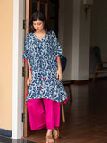 Indigo Dance Daabu Modal Silk Short Kaftan Set - Pinklay